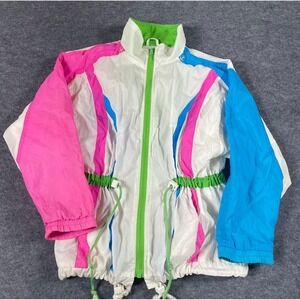 VTG Andy Johns Jacket Girls 10 White Colorful Retro Windbreaker Skiing 90s Ski